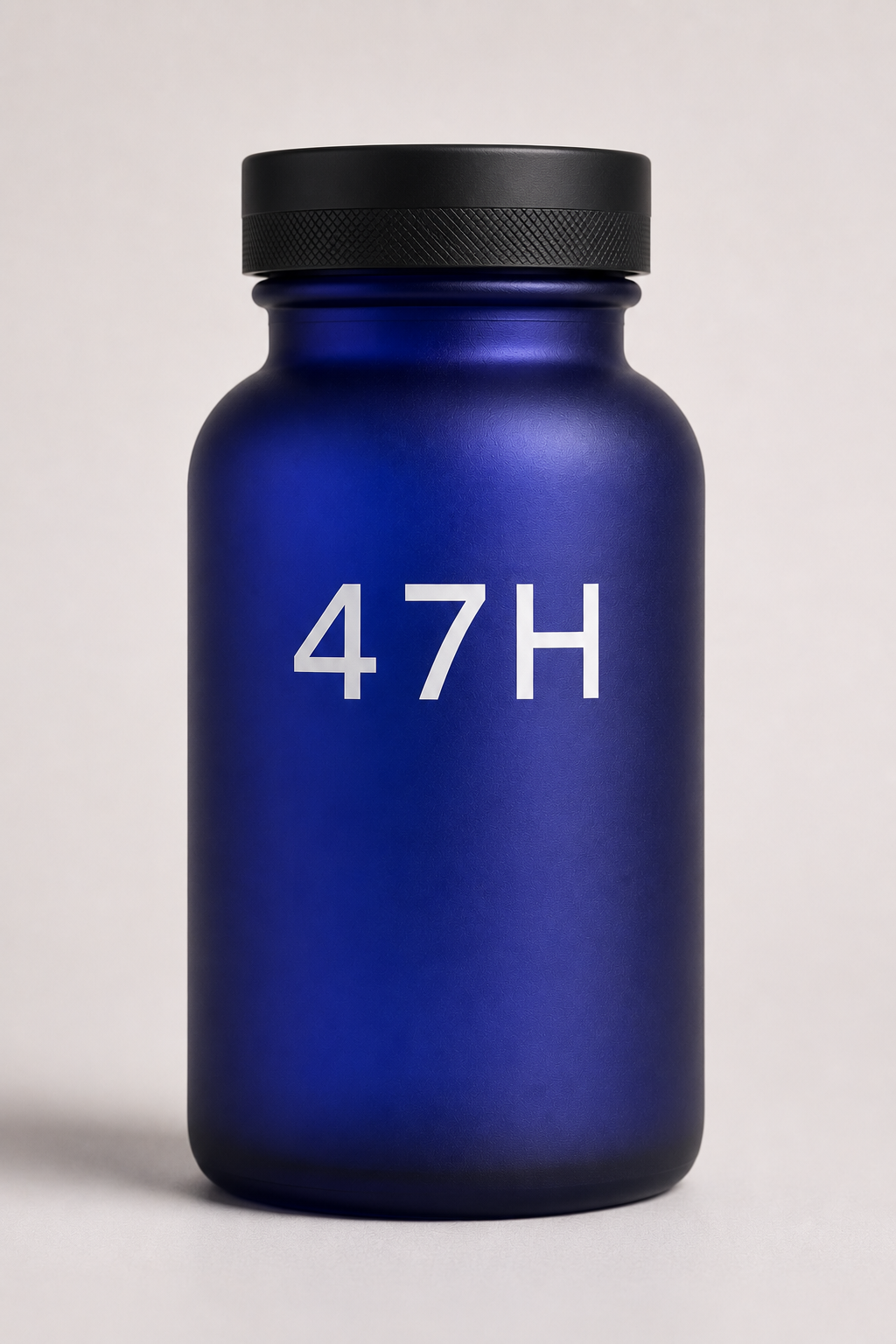47H cobalt-blue frosted-glass bottle with matte black cap